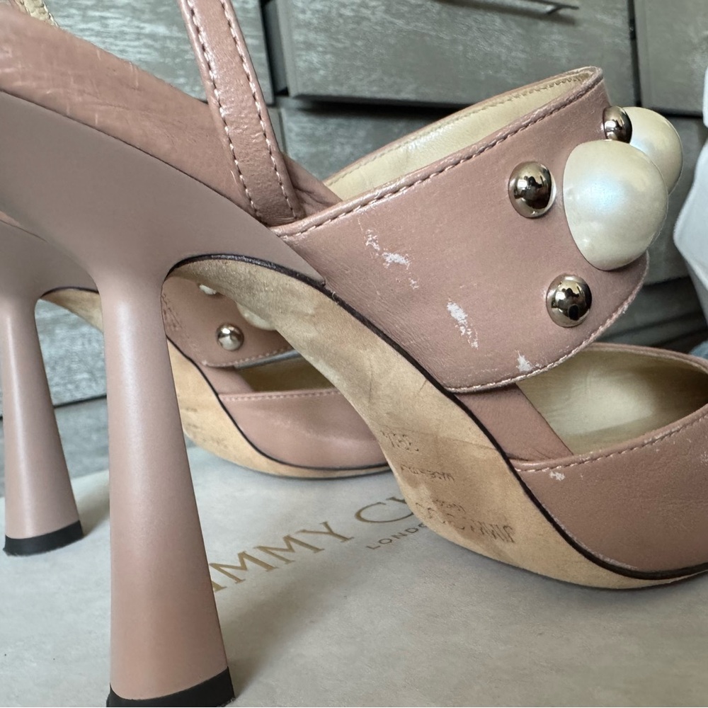 Jimmy Choo Blush Pearl Studded Sling back Heels - Picture 11 of 16